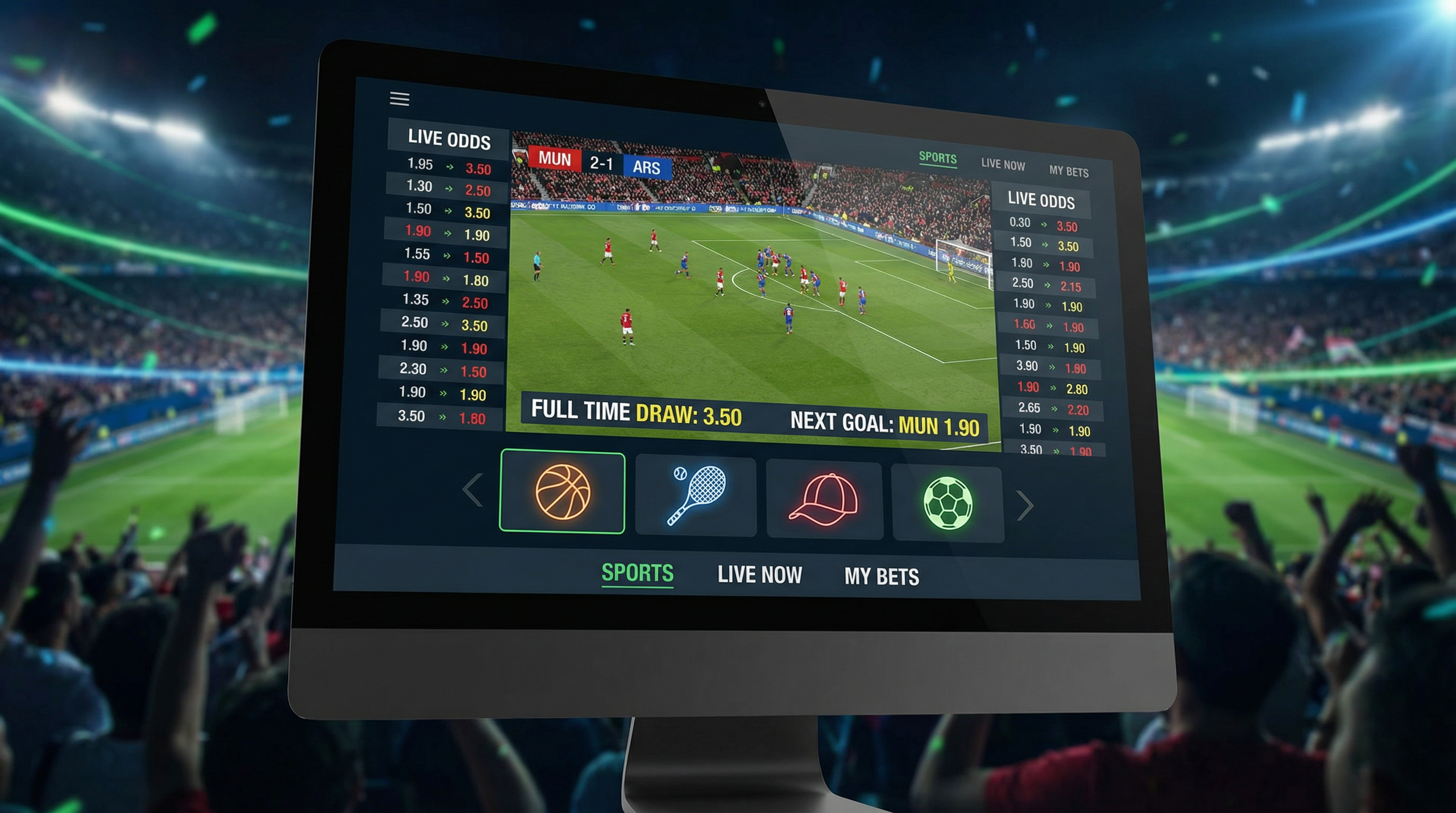 体育投注界面展示足球篮球等赛事赔率